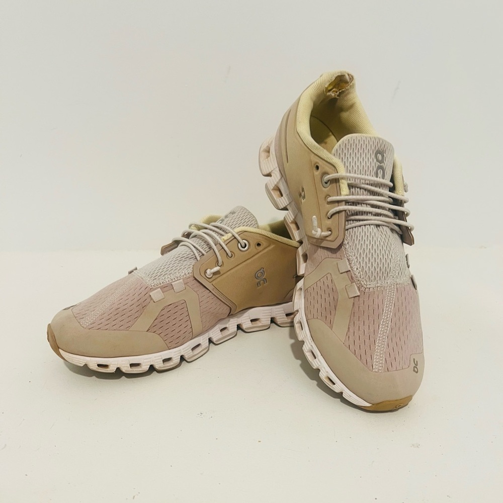 On Cloud Running Sand and Blush Sneakers